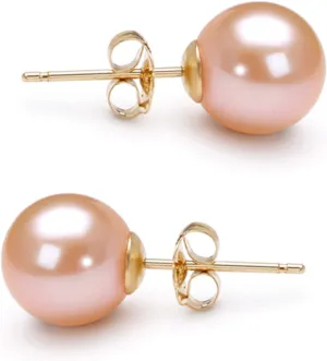 Japanese Freshwater Cultured Pearl Earrings Stud AAAA Graded 5-10mm Pink Stud Earrings for Women with 14K Gold Settings and Jewelry Gift Box - Orien Jewelry