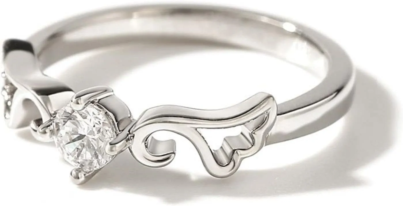 Jeulia Angel Wings Round Cut Engraved Sterling Silver Ring Engagement Cubic Zirconia Couple ring Diamond Wedding Bands for Women Men Anniversary Bridal Promise Rings
