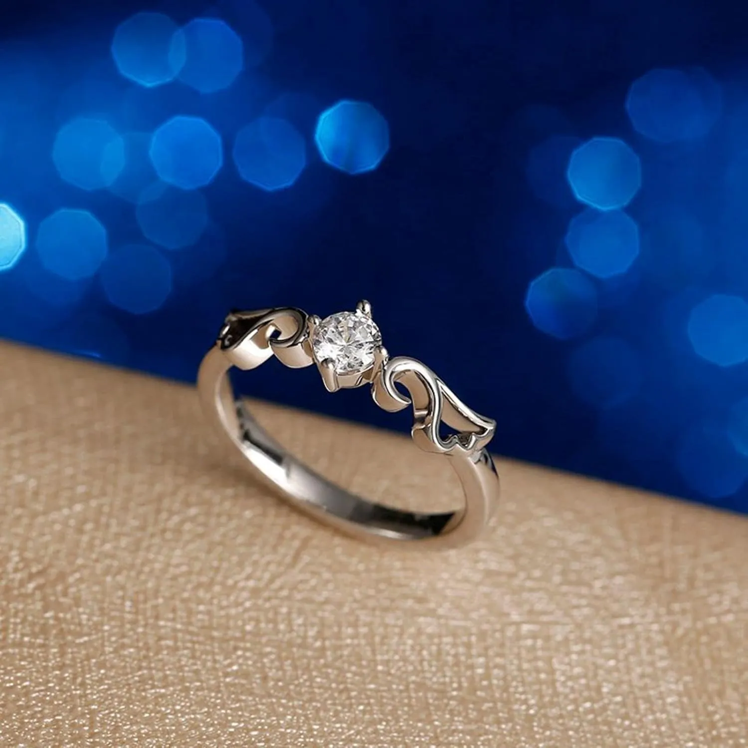 Jeulia Angel Wings Round Cut Engraved Sterling Silver Ring Engagement Cubic Zirconia Couple ring Diamond Wedding Bands for Women Men Anniversary Bridal Promise Rings