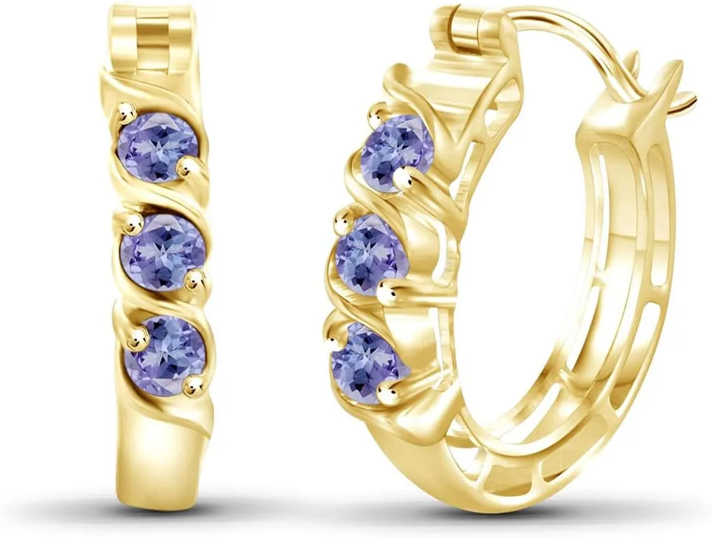 JEWELEXCESS 0.60 CTW Tanzanite Gemstone Hoop Earrings  14k Gold-Plated Silver (.925)| Hypoallergenic Hoops for Women - Round Cut Set with Latch Backs