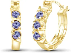 JEWELEXCESS 0.60 CTW Tanzanite Gemstone Hoop Earrings  14k Gold-Plated Silver (.925)| Hypoallergenic Hoops for Women - Round Cut Set with Latch Backs
