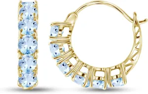 JEWELEXCESS 3.80 CTW Sky Blue Topaz Hoop Earrings  14k Gold-Plated Silver (.925)| Hypoallergenic Hoops for Women - Round Cut Set with Post Backs