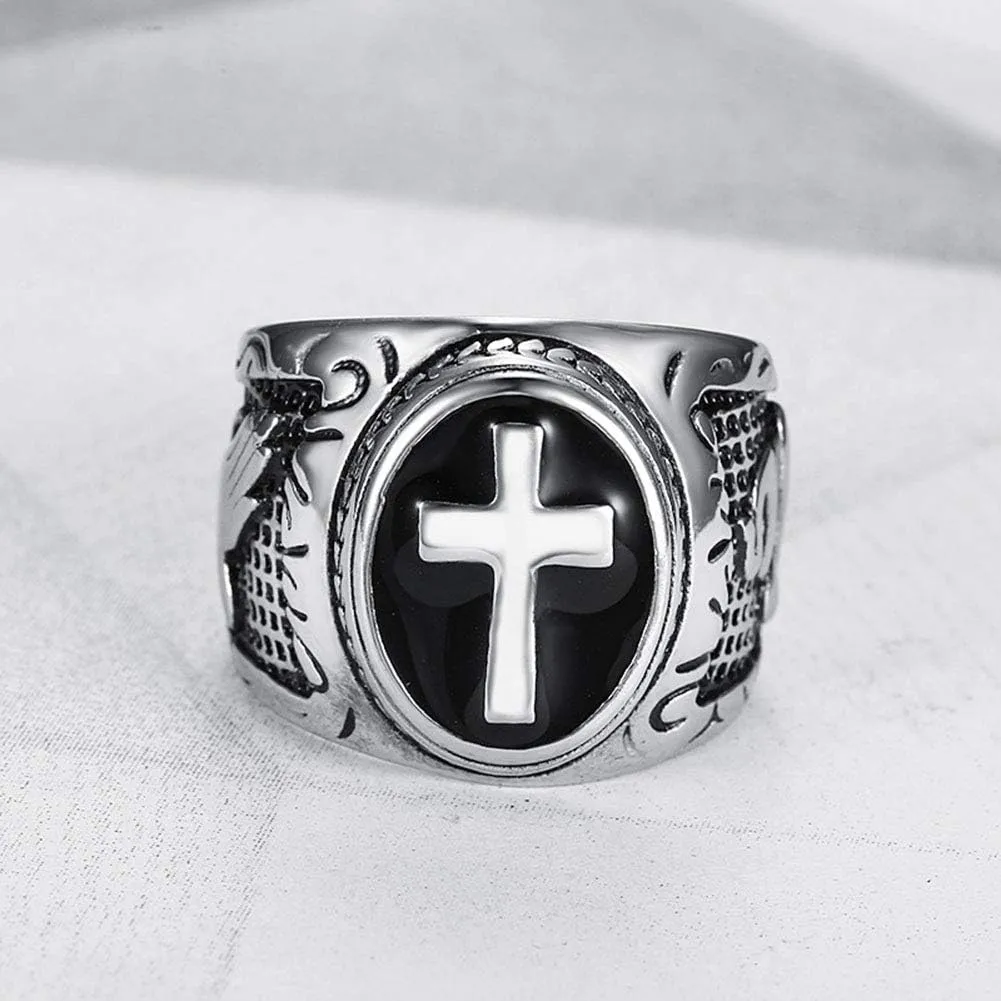 Jewelry Silver Stainless Steel Christian Holy Cross Ring for Men's Rings