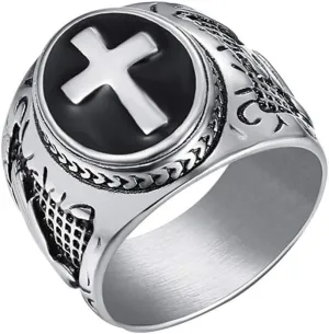 Jewelry Silver Stainless Steel Christian Holy Cross Ring for Men's Rings