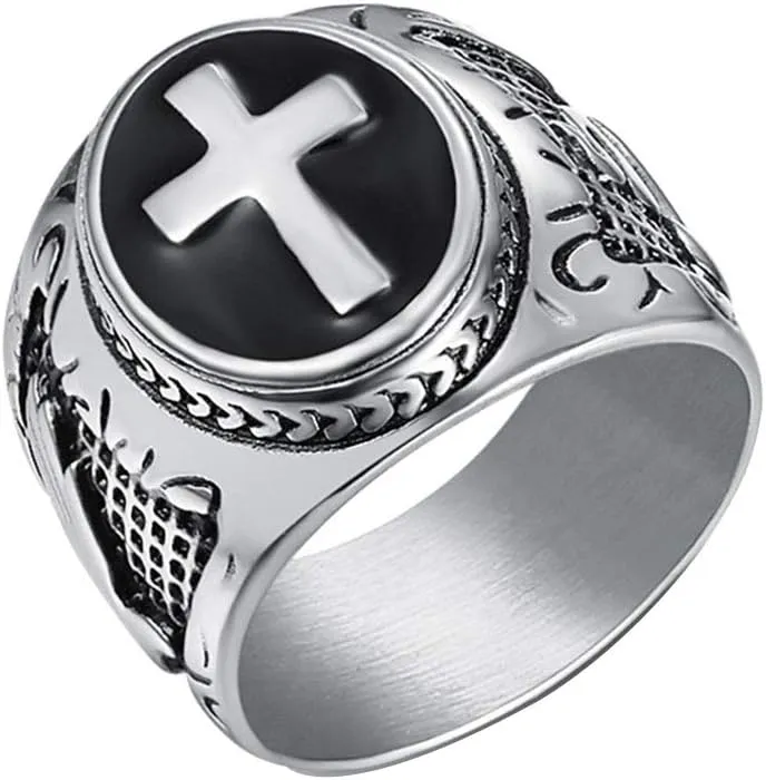 Jewelry Silver Stainless Steel Christian Holy Cross Ring for Men's Rings