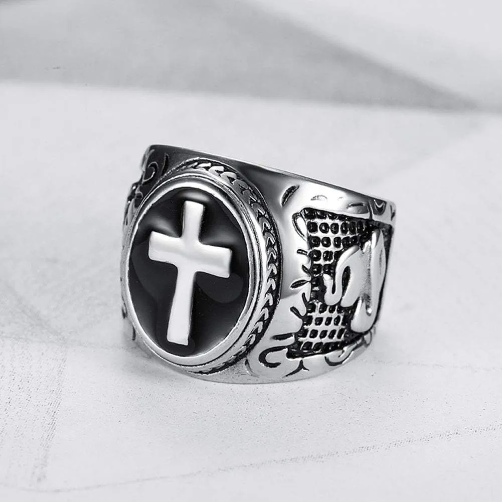 Jewelry Silver Stainless Steel Christian Holy Cross Ring for Men's Rings