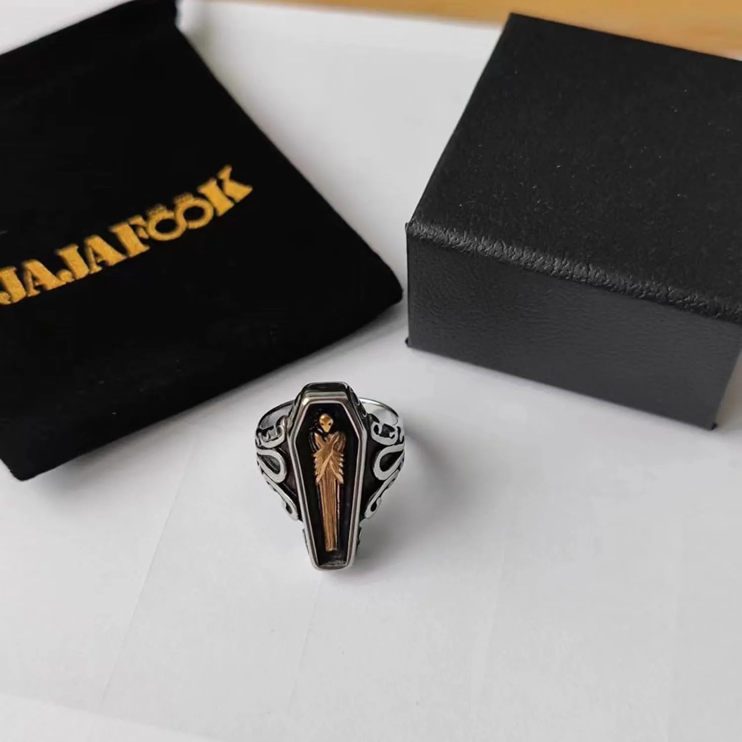 Jewelry Titanium Steel Vampire Coffin Cross Ring For Men's Rings