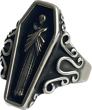 Jewelry Titanium Steel Vampire Coffin Cross Ring For Men's Rings
