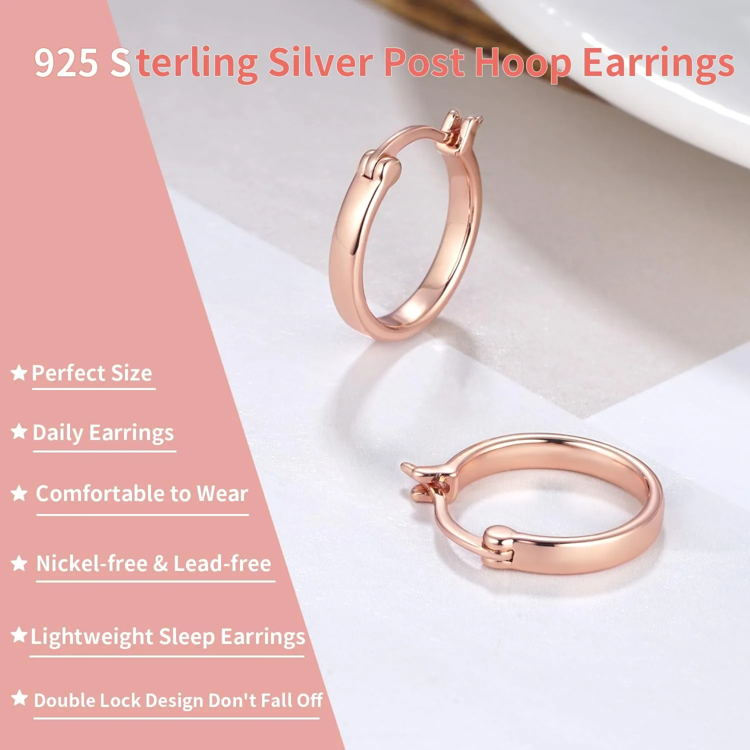 Jewlpire 14K Gold Hoop Earrings with 925 Sterling Silver Post Hypoallergenic Lightweight Small Hoop Earrings for Women 15mm 20mm Huggie Earrings