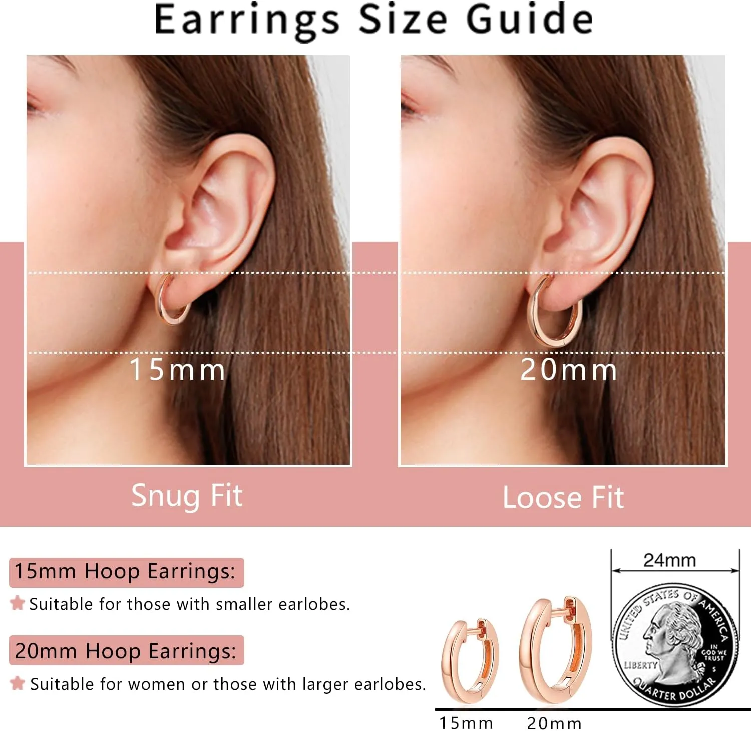 Jewlpire 14K Gold Hoop Earrings with 925 Sterling Silver Post Hypoallergenic Lightweight Small Hoop Earrings for Women 15mm 20mm Huggie Earrings