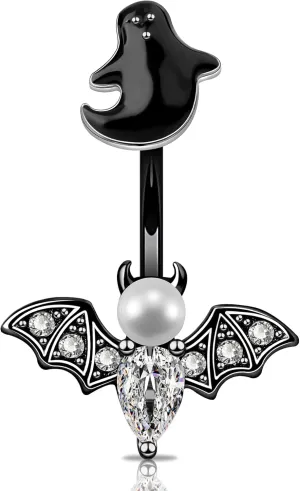 Jewseen Belly Button Rings Bat Belly Rings 316L Stainless Steel Belly Piercing 14g Navel Ring for Women Navel Piercing Belly Bar Body Jewelry for Halloween Day