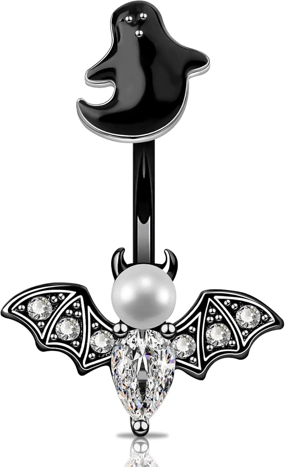 Jewseen Belly Button Rings Bat Belly Rings 316L Stainless Steel Belly Piercing 14g Navel Ring for Women Navel Piercing Belly Bar Body Jewelry for Halloween Day