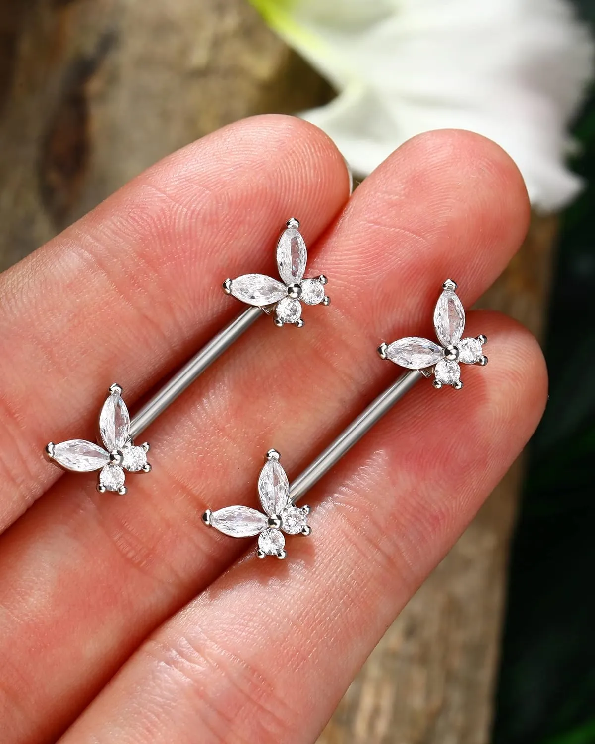 Jewseen Butterfly Nipple Rings for Women 14G Nipple Piercing Jewelry Gold Nipple Ring Surgical Steel Nipple Shield CZ Nipple Barbell Body Piercing Jewelry for Women