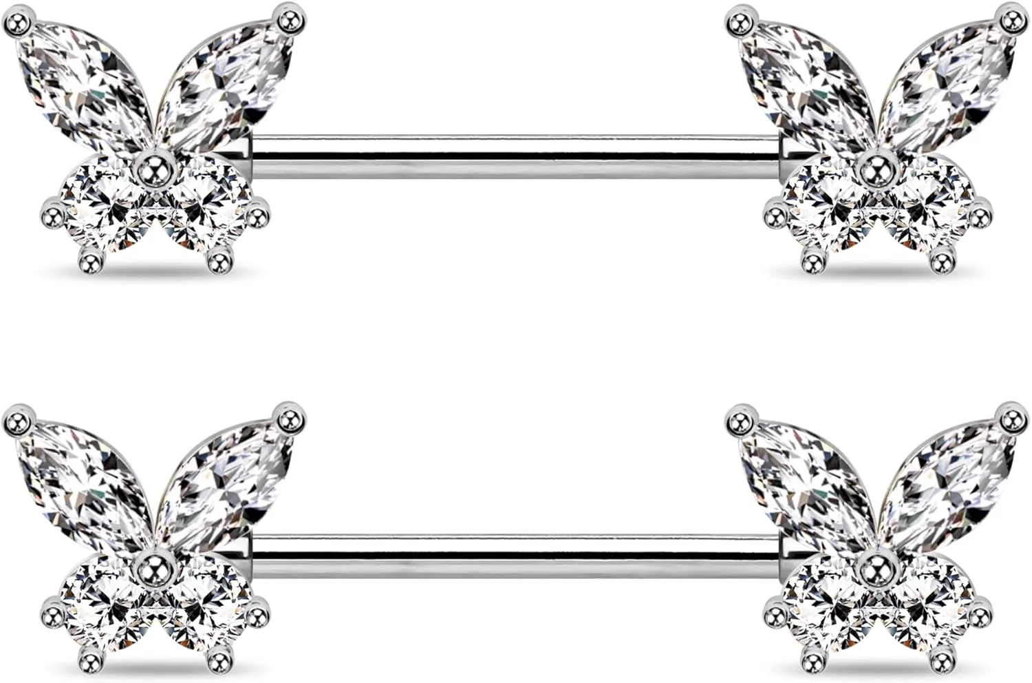 Jewseen Butterfly Nipple Rings for Women 14G Nipple Piercing Jewelry Gold Nipple Ring Surgical Steel Nipple Shield CZ Nipple Barbell Body Piercing Jewelry for Women