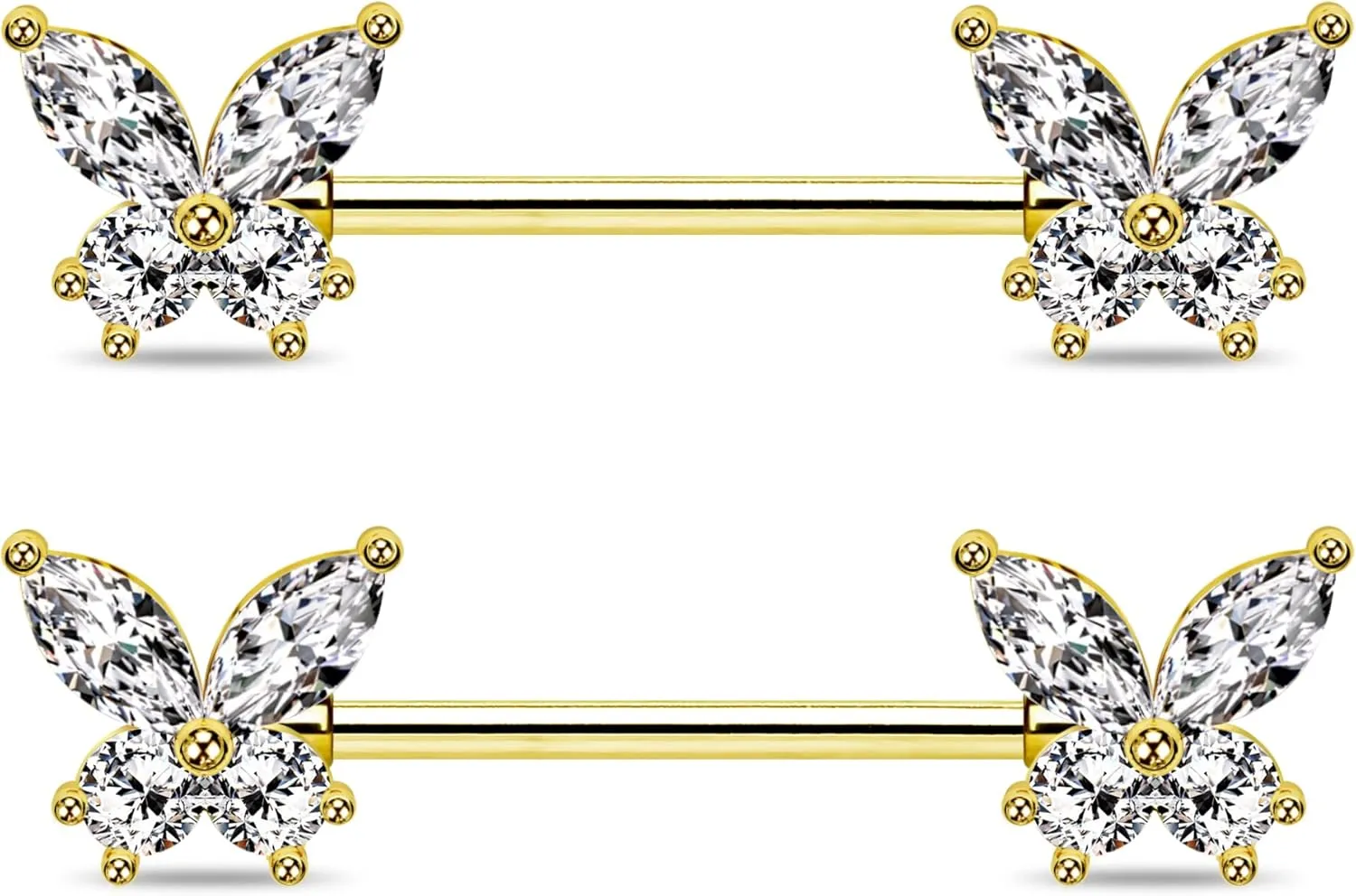 Jewseen Butterfly Nipple Rings for Women 14G Nipple Piercing Jewelry Gold Nipple Ring Surgical Steel Nipple Shield CZ Nipple Barbell Body Piercing Jewelry for Women