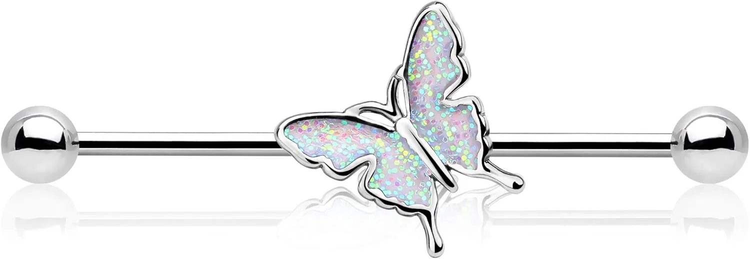 Jewseen Industrial Barbell 14g Rings Butterfly Bar Body Piercing Jewelry for Women Gift