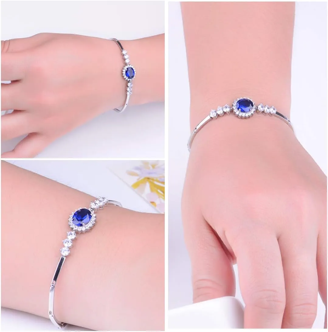 JIANGXIN Princess Diana Royal Engagement Style Birthstone 925 Sterling Silver Bracelets 16 4cm Platinum Plated Fine Jewelry for Women