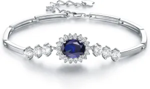 JIANGXIN Princess Diana Royal Engagement Style Birthstone 925 Sterling Silver Bracelets 16 4cm Platinum Plated Fine Jewelry for Women