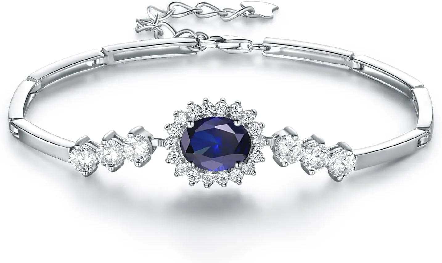 JIANGXIN Princess Diana Royal Engagement Style Birthstone 925 Sterling Silver Bracelets 16 4cm Platinum Plated Fine Jewelry for Women
