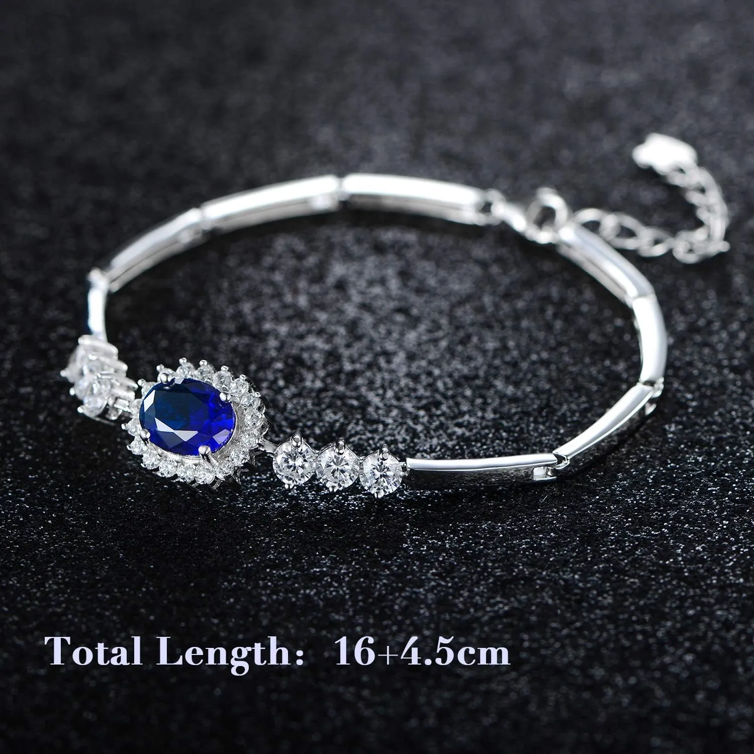 JIANGXIN Princess Diana Royal Engagement Style Birthstone 925 Sterling Silver Bracelets 16 4cm Platinum Plated Fine Jewelry for Women