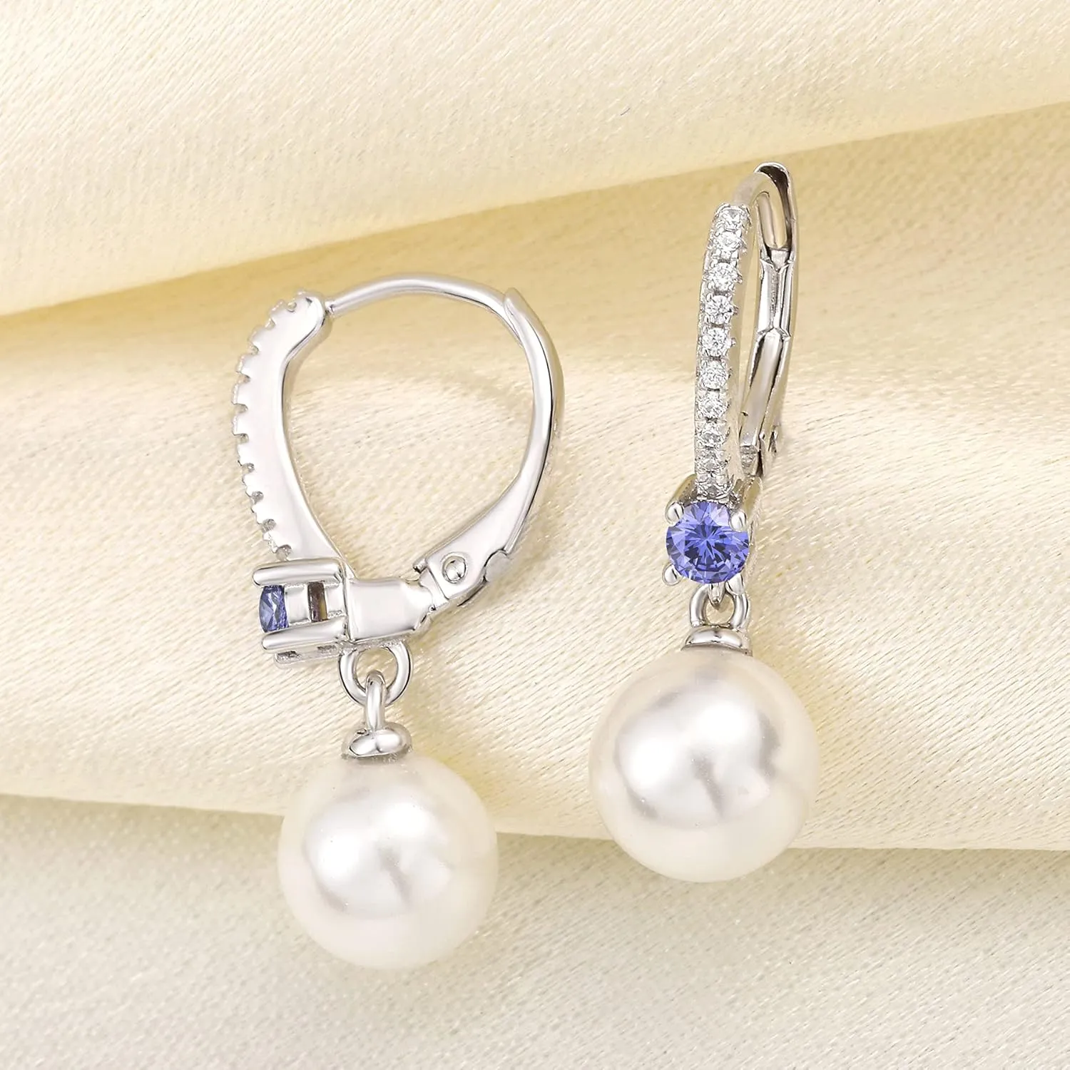 JO WISDOM 925 Sterling Silver Freshwater Pearl Hoop Earrings with Dangle Real Pearl,Simulated Pearls