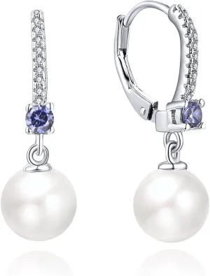 JO WISDOM 925 Sterling Silver Freshwater Pearl Hoop Earrings with Dangle Real Pearl,Simulated Pearls