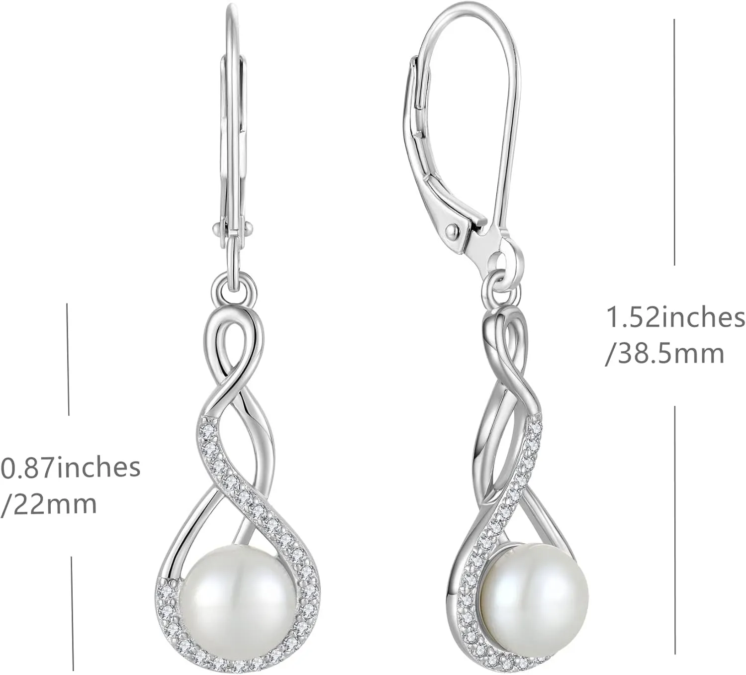 JO WISDOM Women Pearl Earrings 925 Sterling Silver Celtic Infinity Dangle & Drop Earrings with 8mm Freshwater Pearl Jewelry