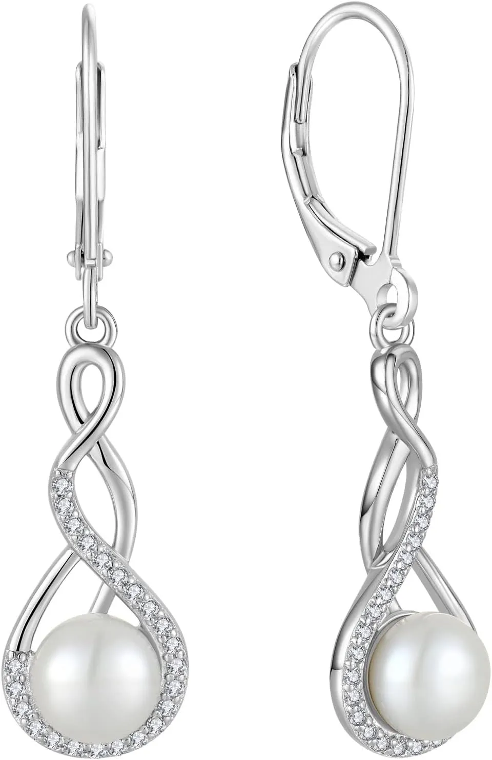 JO WISDOM Women Pearl Earrings 925 Sterling Silver Celtic Infinity Dangle & Drop Earrings with 8mm Freshwater Pearl Jewelry