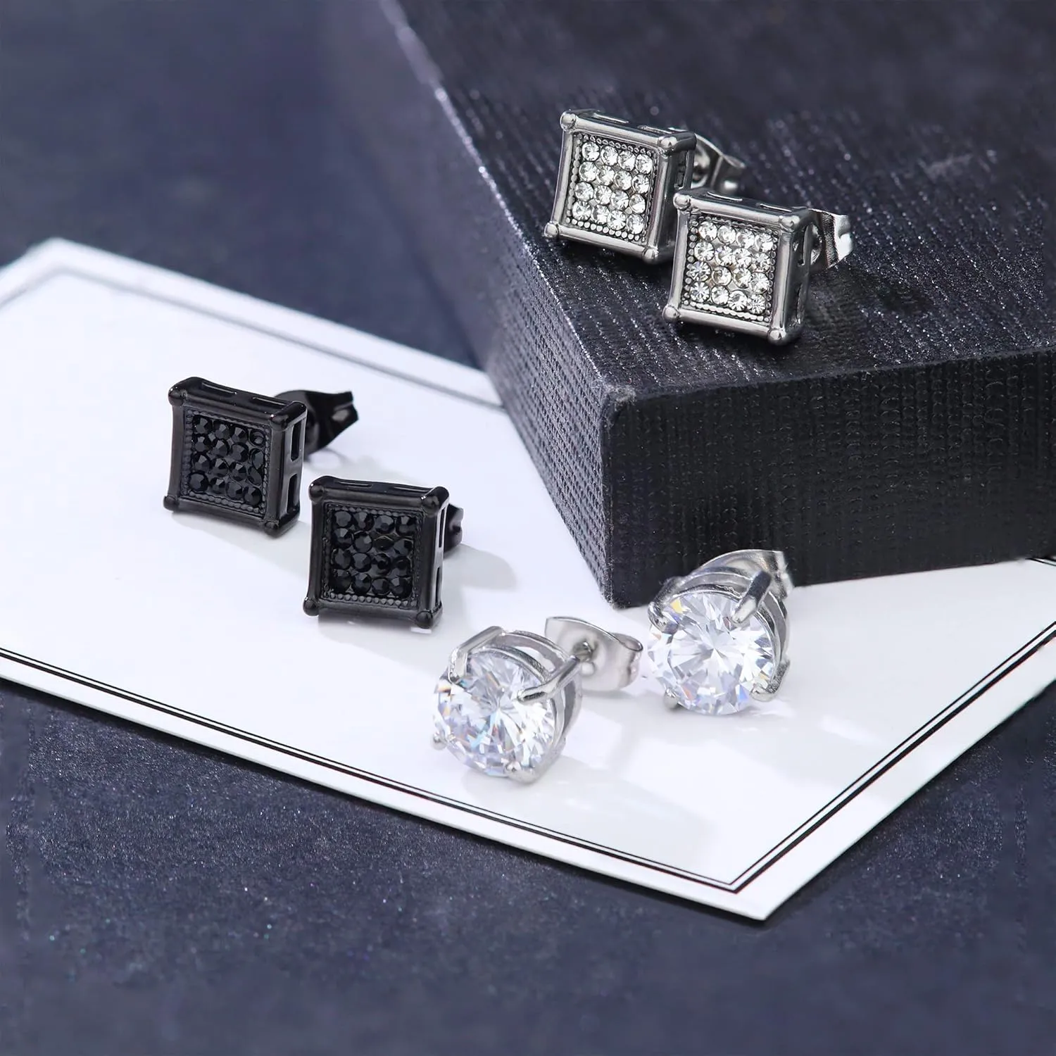 JOERICA 8 Pairs Stainless Steel CZ Stud Earrings Set Men Women Unisex Ear Piercing Jewelry