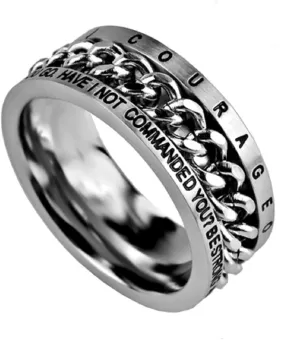 Joshua 1:9 Ring Courageous Christian Bible Verse, Stainless Steel Spinner Chain