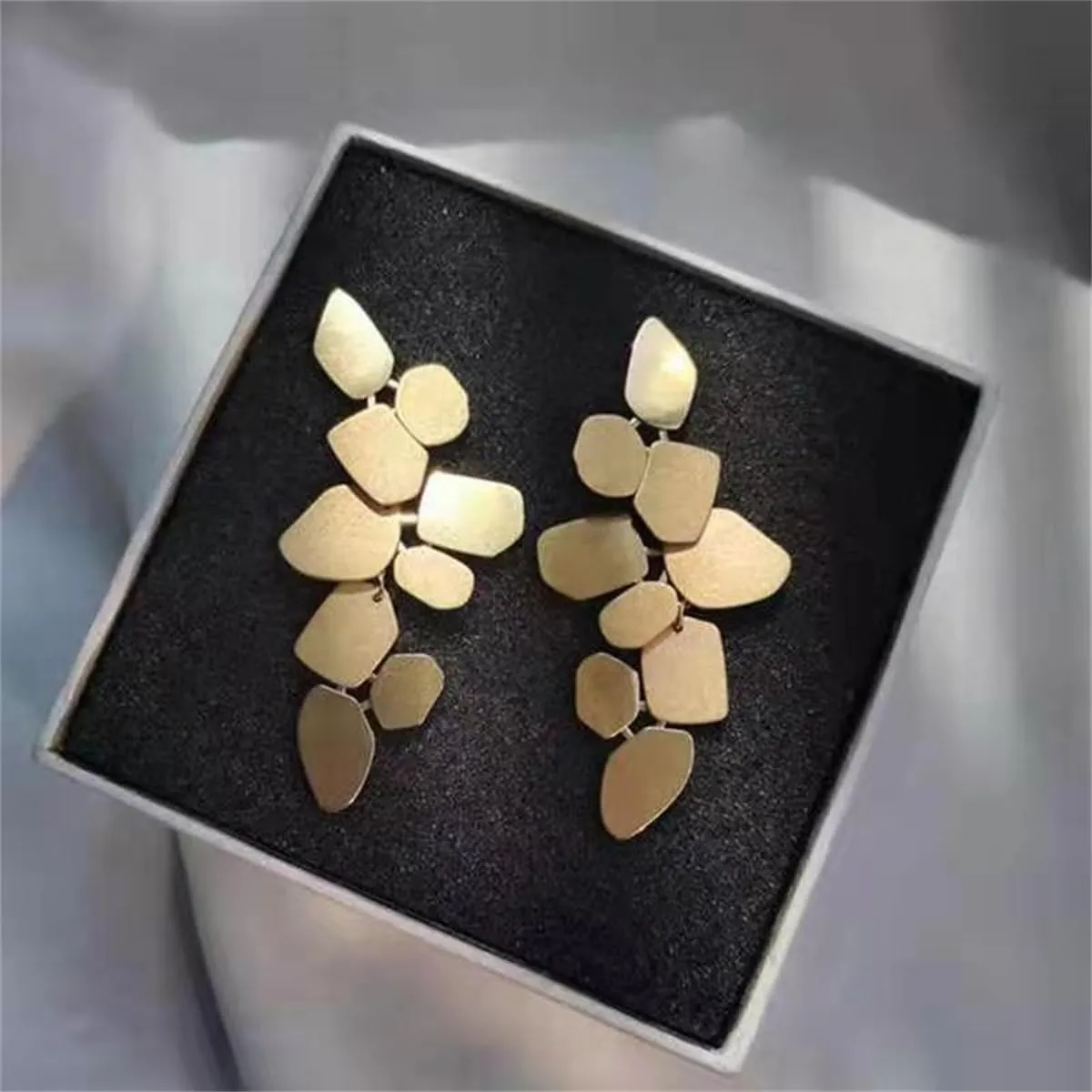 JOYAGIFT Gold Irregular Metal Leaf Earrings Silver Geometric Patchwork Droop Dangle Earrings Tassel Earrings for Women Jewelry Gift