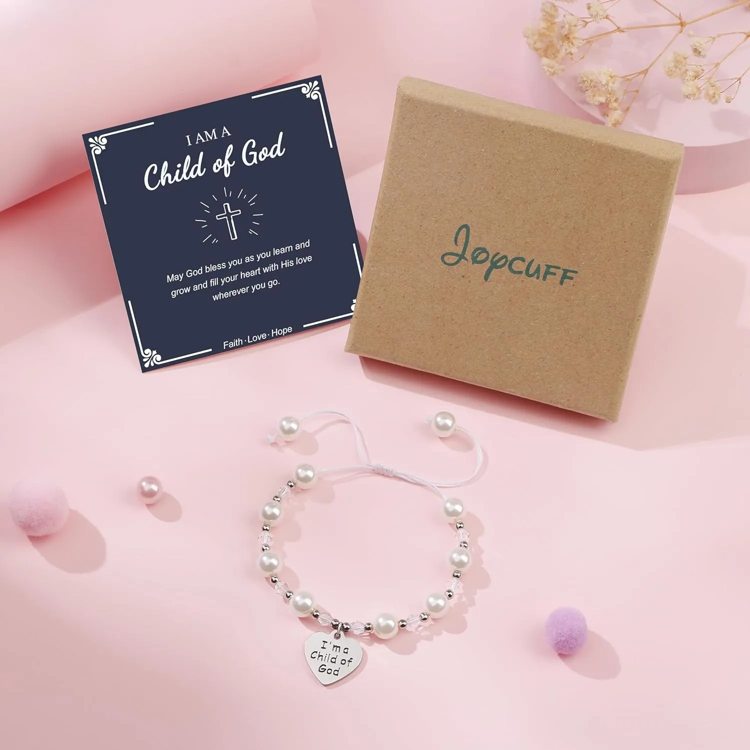 JoycuFF   Daughter Granddaughter Niece Pink Pearls Charm Bracelets  Valentine's Day Birthday Back to School Christmas Gift