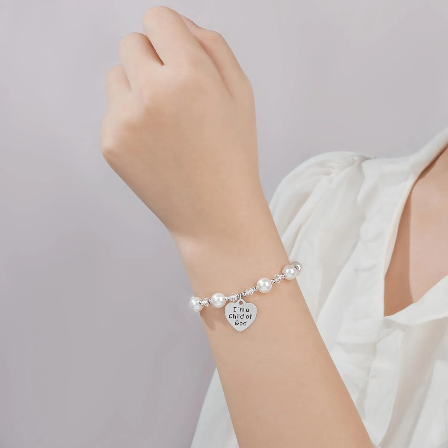 JoycuFF   Daughter Granddaughter Niece Pink Pearls Charm Bracelets  Valentine's Day Birthday Back to School Christmas Gift