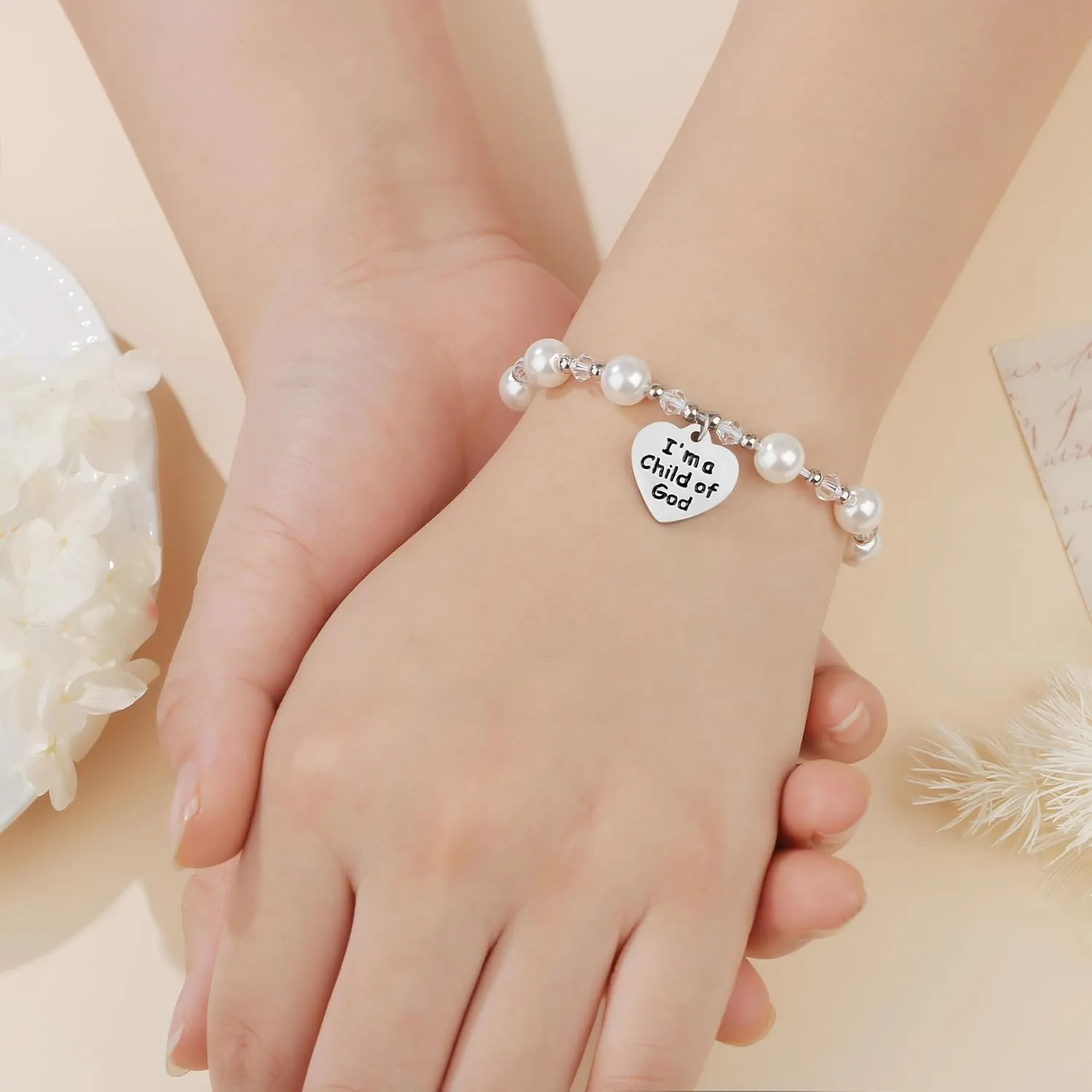 JoycuFF   Daughter Granddaughter Niece Pink Pearls Charm Bracelets  Valentine's Day Birthday Back to School Christmas Gift