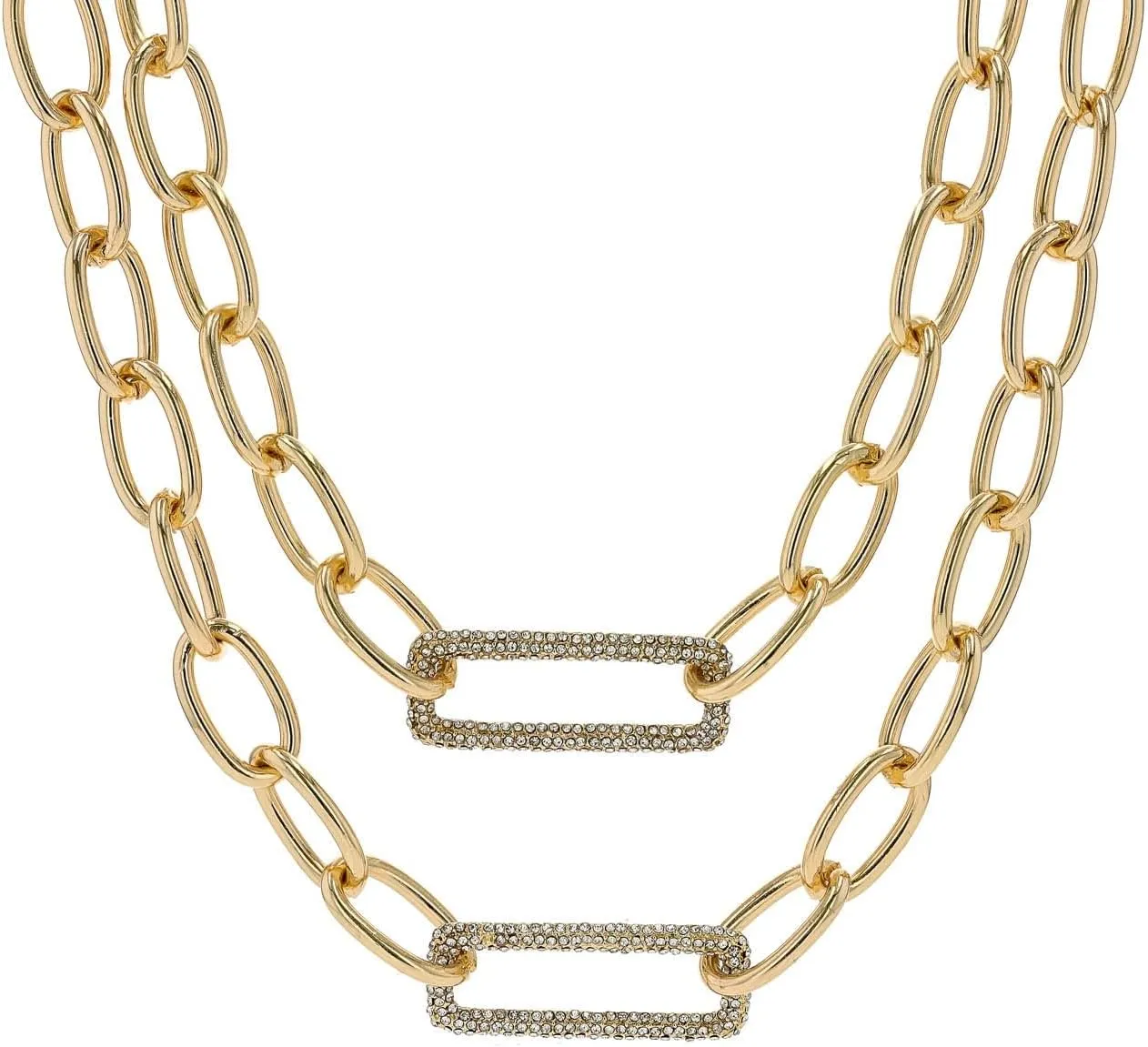 JTV Trendy Layered White Crystal Gold Tone Necklace for Women