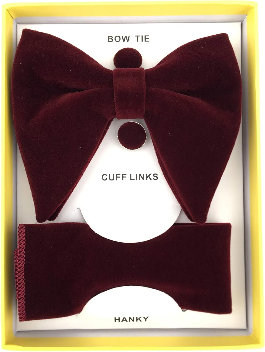 Justar Mens Pre-Tied Bow Tie Tuxedo Oversized Velvet Bowtie Cufflinks Hankie Combo Sets