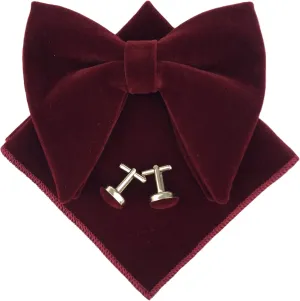 Justar Mens Pre-Tied Bow Tie Tuxedo Oversized Velvet Bowtie Cufflinks Hankie Combo Sets