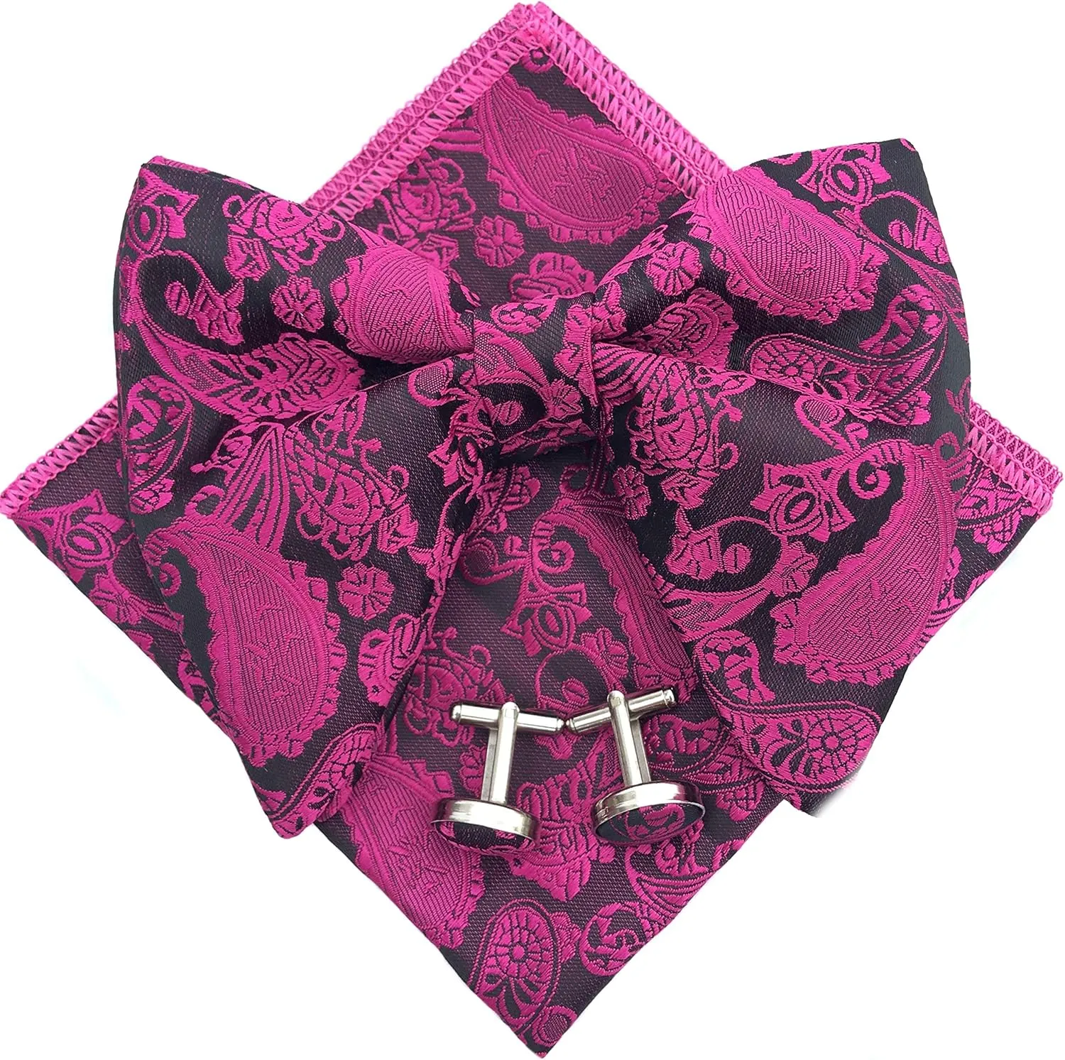 Justar Mens Pre-Tied Paisley Bowtie Oversized Tuxedo Bow Tie Hankie Cufflinks Set