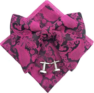 Justar Mens Pre-Tied Paisley Bowtie Oversized Tuxedo Bow Tie Hankie Cufflinks Set