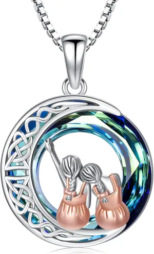 JUSTKIDSTOY Sisters Birthday Gifts from Sister Sterling Silver Sisters Crystal Pendant Jewelry for Women Friends