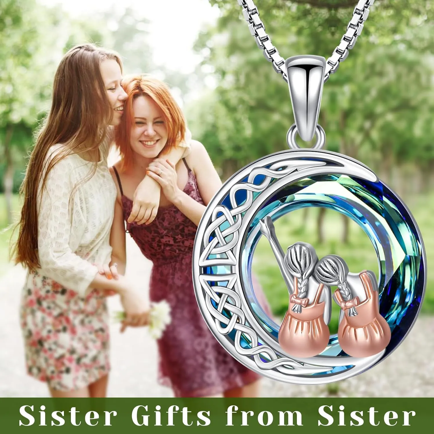 JUSTKIDSTOY Sisters Birthday Gifts from Sister Sterling Silver Sisters Crystal Pendant Jewelry for Women Friends