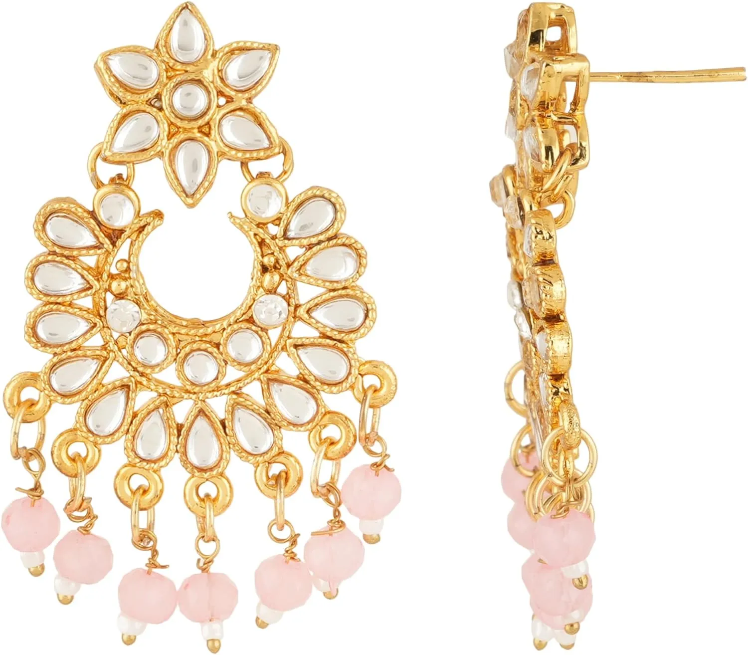 Jwellmart Indian Ethnic Traditional Gold Plated Faux Pearl CZ Stone Rani Haar Necklace Earrings Jewelry Set for Women