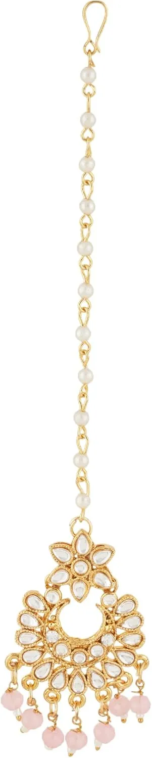 Jwellmart Indian Ethnic Traditional Gold Plated Faux Pearl CZ Stone Rani Haar Necklace Earrings Jewelry Set for Women