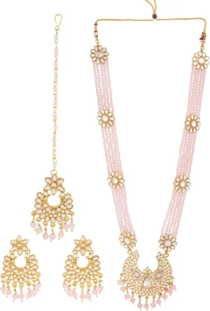 Jwellmart Indian Ethnic Traditional Gold Plated Faux Pearl CZ Stone Rani Haar Necklace Earrings Jewelry Set for Women