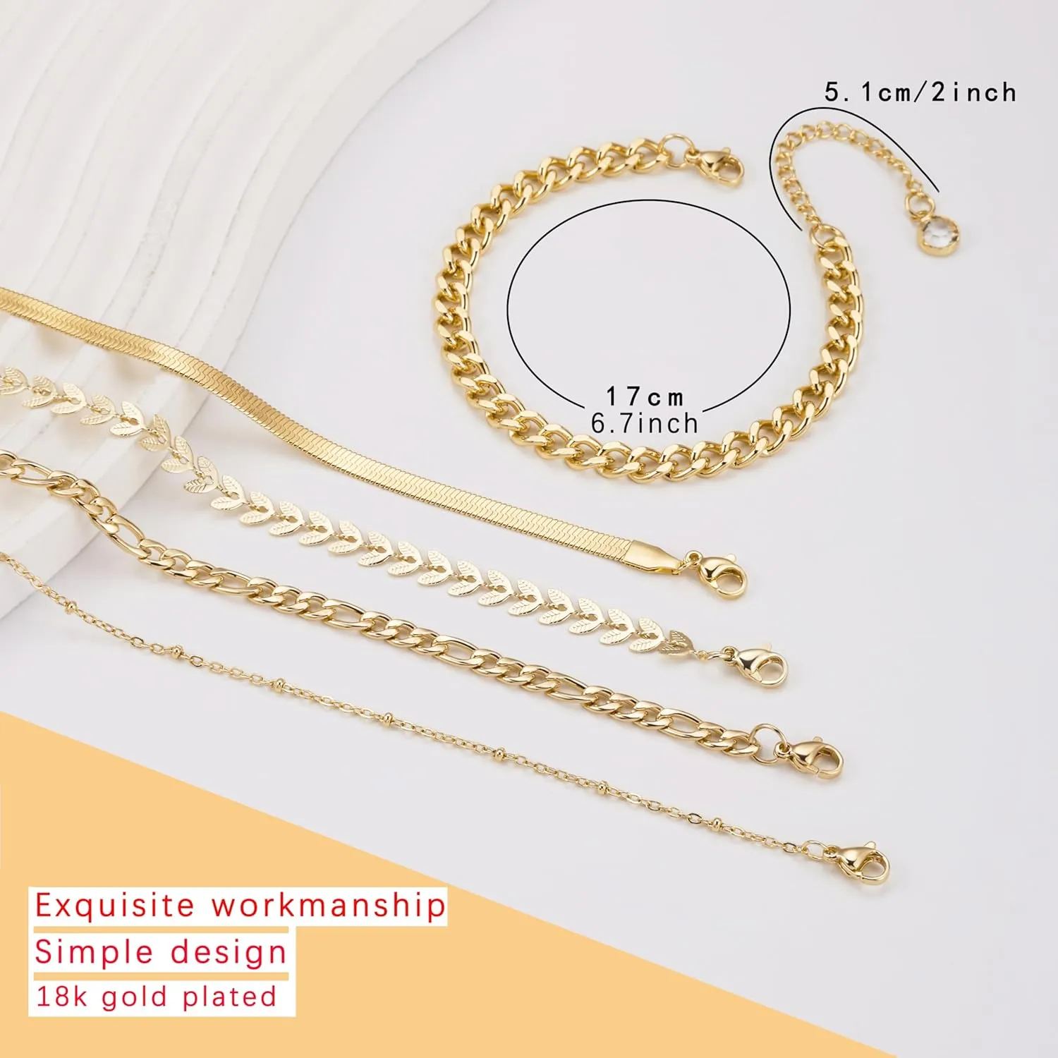 Jwicklirrng-Waterproof Gold Bracelets Set for Women Trendy, Dainty 14K Real Gold Plated Jewelry Fashion Stackable Tennis Beaded Figaro Herringbone Paperclip Link Bracelet Pack Stack Gifts for Women