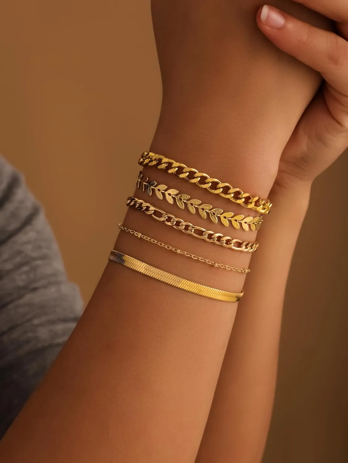 Jwicklirrng-Waterproof Gold Bracelets Set for Women Trendy, Dainty 14K Real Gold Plated Jewelry Fashion Stackable Tennis Beaded Figaro Herringbone Paperclip Link Bracelet Pack Stack Gifts for Women
