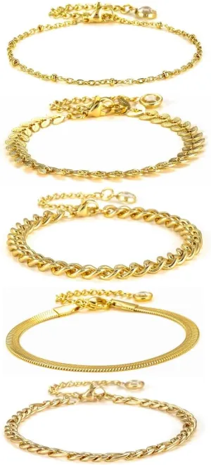 Jwicklirrng-Waterproof Gold Bracelets Set for Women Trendy, Dainty 14K Real Gold Plated Jewelry Fashion Stackable Tennis Beaded Figaro Herringbone Paperclip Link Bracelet Pack Stack Gifts for Women