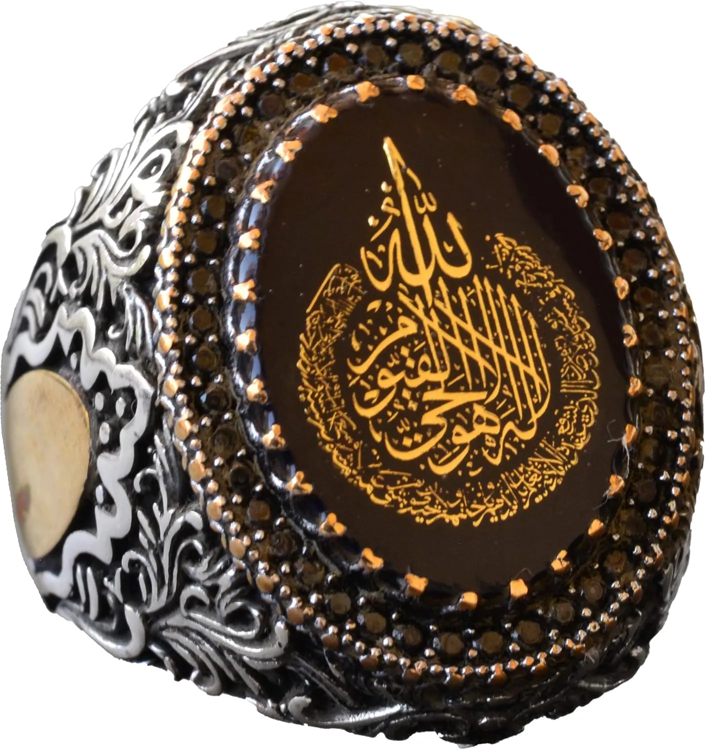 KAMBO Ayat al-Kursi Ring Men, Silver Arabic Ring, 925 Sterling Silver Men's Ring, Big Ring
