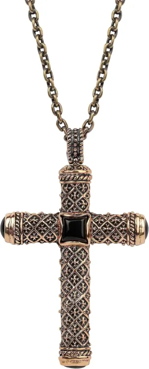 KARMA AND LUCK - Protection Cross - Men's Antique Bronze Black Onyx Necklace. Ready to Gift for Him. Protection Necklace for Him. Length: 23", handmade in Bali.