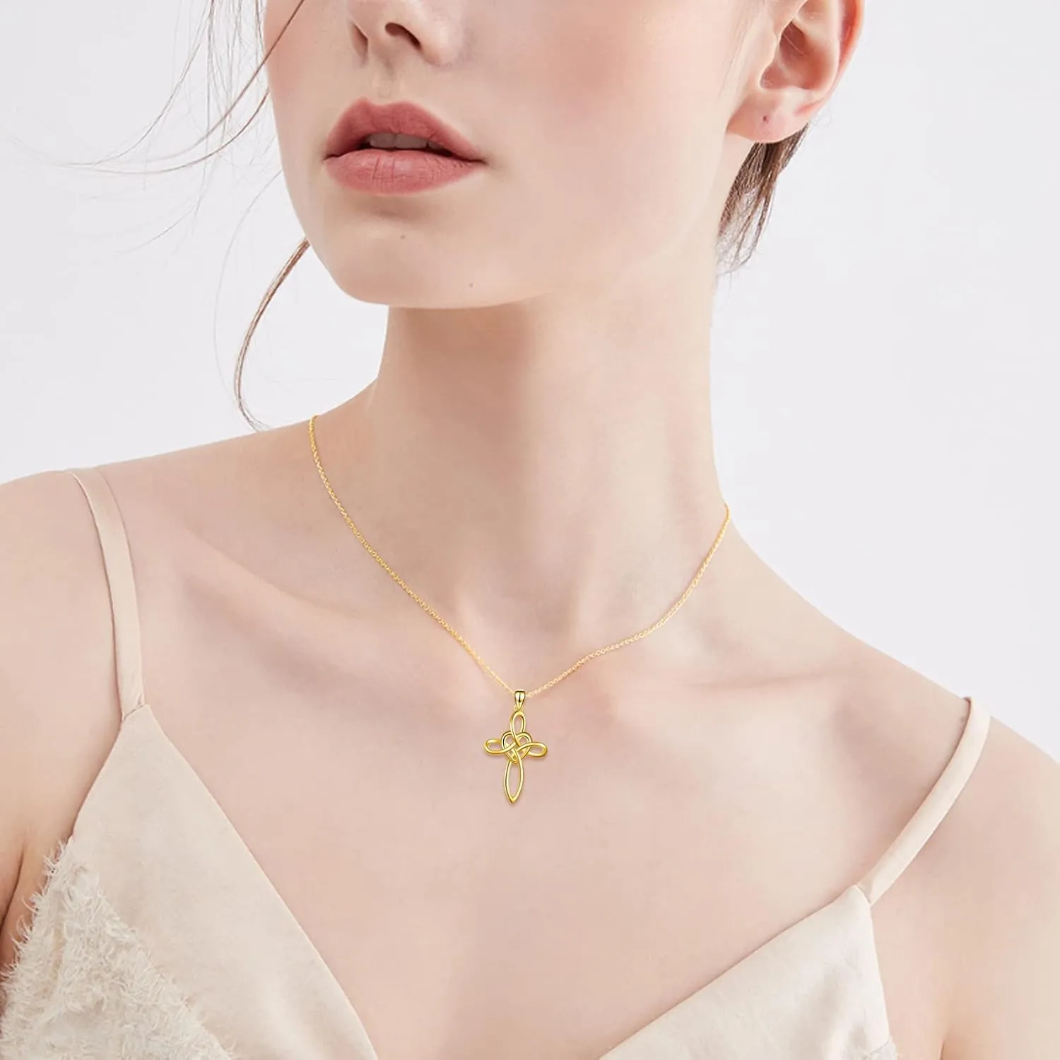 KECHO Celtic Knot Cross Necklace 14K Yellow Gold Infinity Love Heart Fine Jewelry Pendant Necklace Gifts for Women Girls 16 1 1"